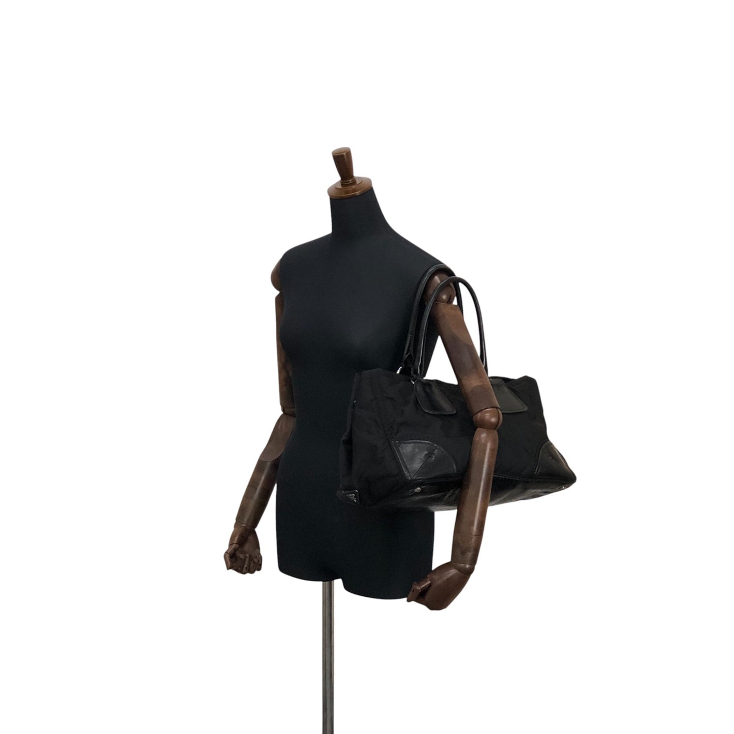 PRADA Triangle Logo Handbag Totebag Black Vintage wd67a4