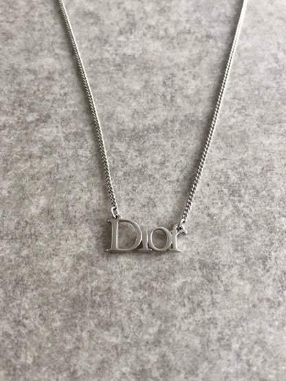 Christian Dior Logo Motif Necklace Silver Vintage fpadj8