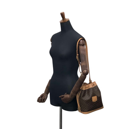 CELINE Macadam Blason Drawstring Shoulder bag Brown Vintage 3mevbd