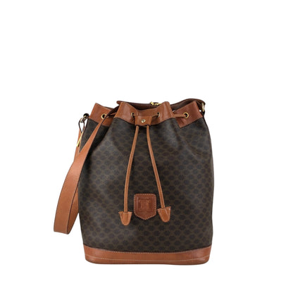 CELINE Macadam Blason Drawstring Shoulder bag Brown Vintage p8wjvh