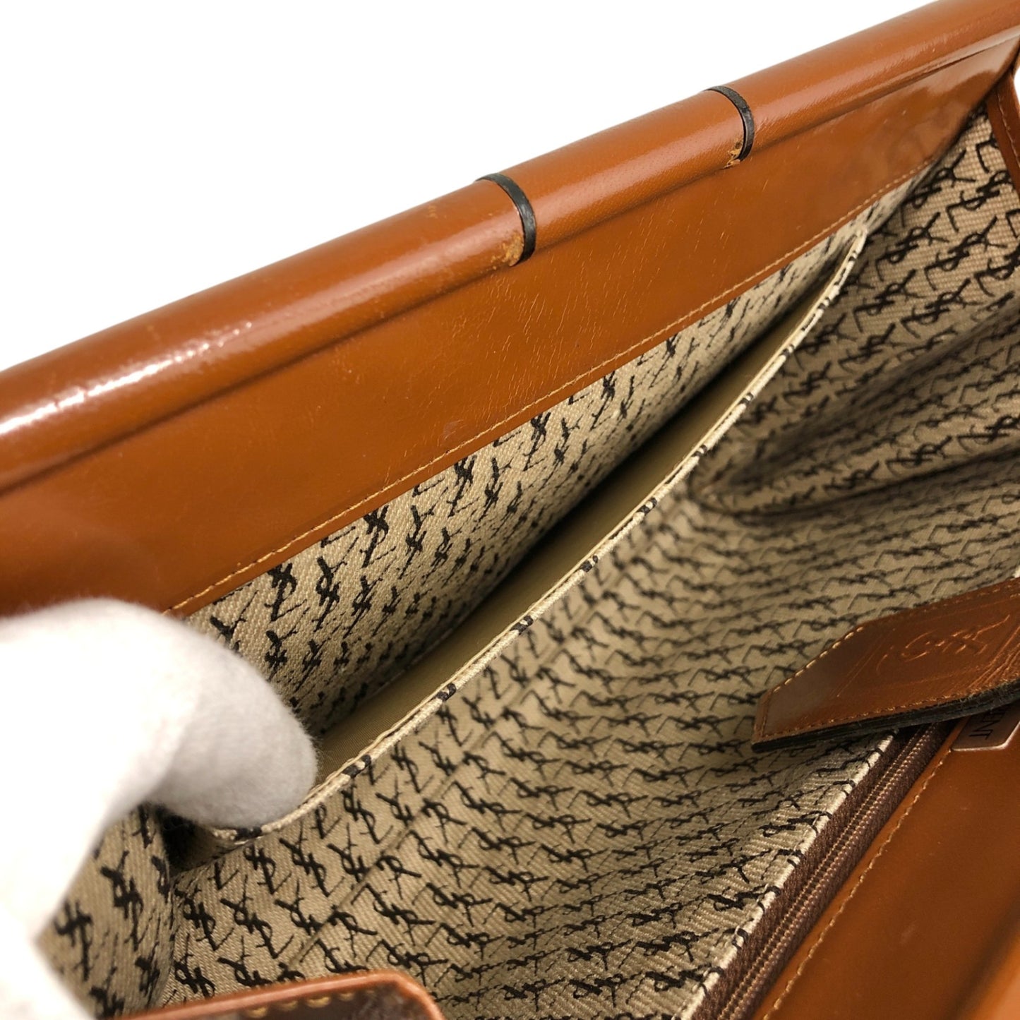 Yves Saint Laurent YSL Logo Cassandra Bias Stitch Clutch bag Brown Vintage i6mndi