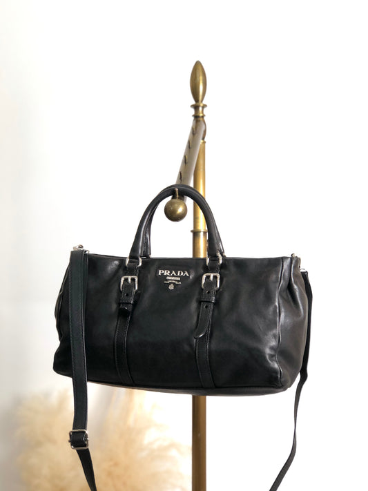 PRADA Logo Two-way Handbag Shoulder bag Black Vintage 2n4xpw