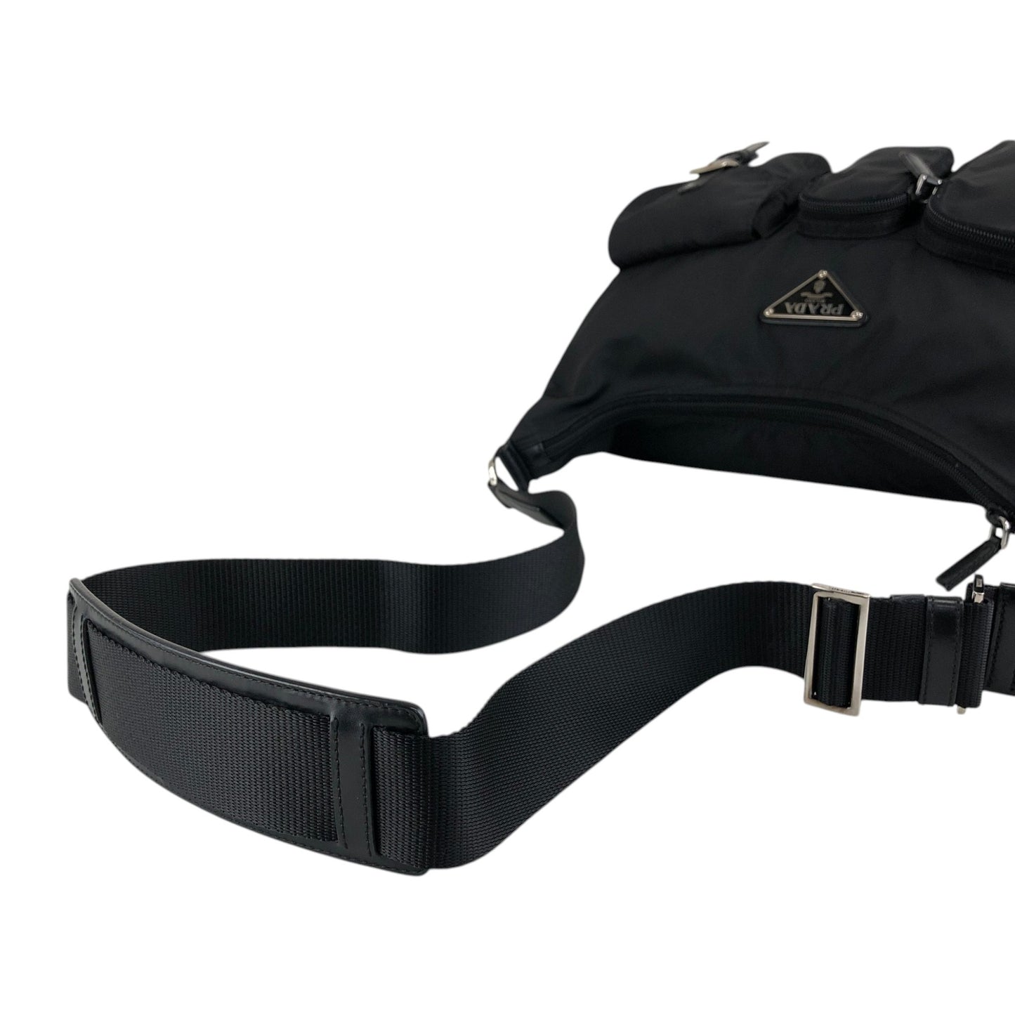 PRADA Tessuto Triangle Logo Front Pocket Shoulder bag Black Vintage 5ia535
