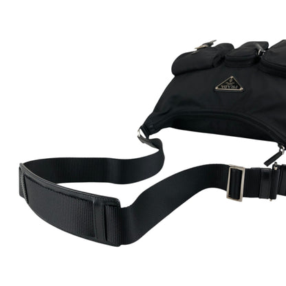 PRADA Tessuto Triangle Logo Front Pocket Shoulder bag Black Vintage 5ia535