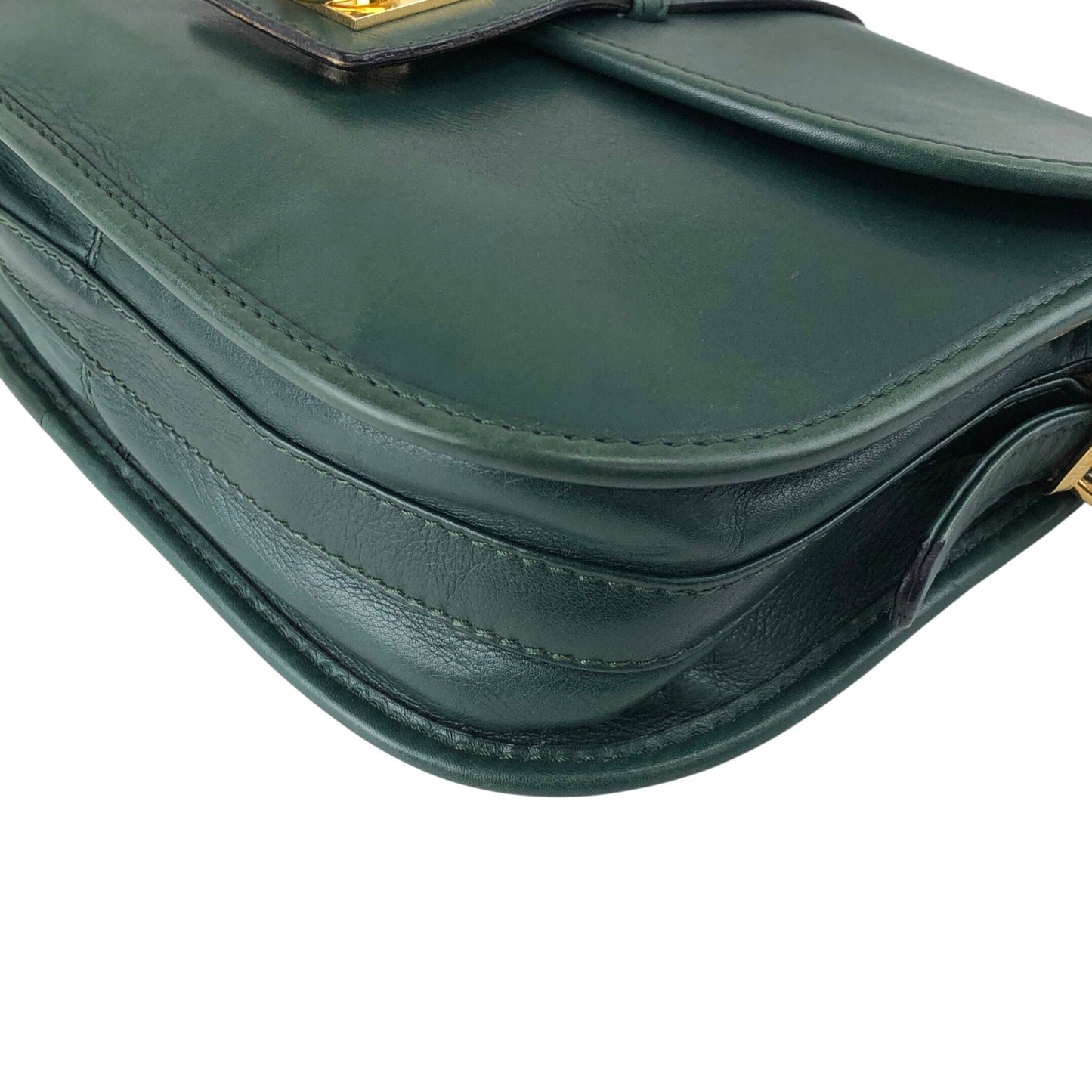 CELINE Gancini Shoulder bag Green Vintage jh6t3a