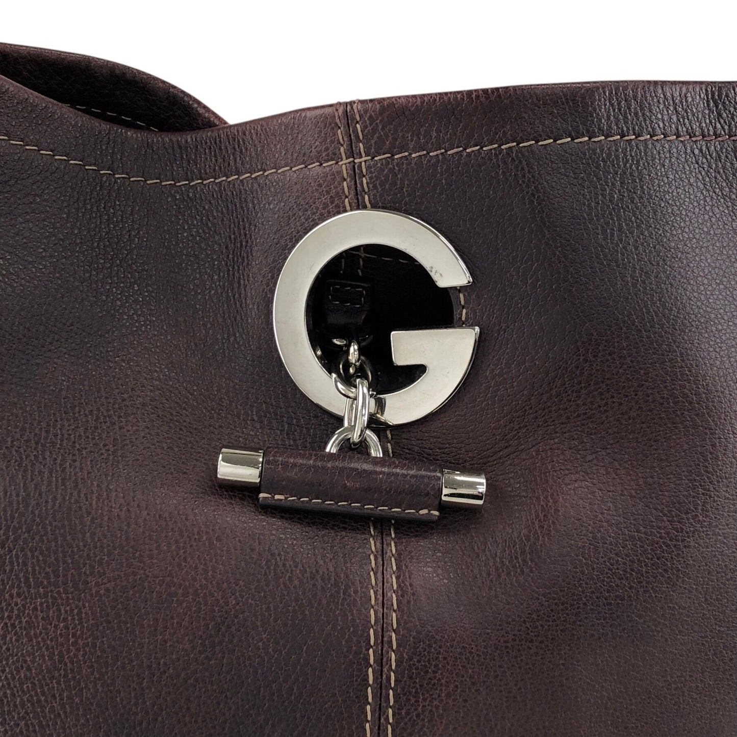 GUCCI Logo Embossed Shoulder bag Brown Vintage 8svbt5