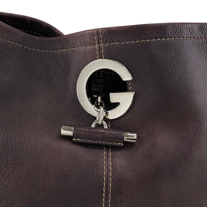 GUCCI Logo Embossed Shoulder bag Brown Vintage 8svbt5