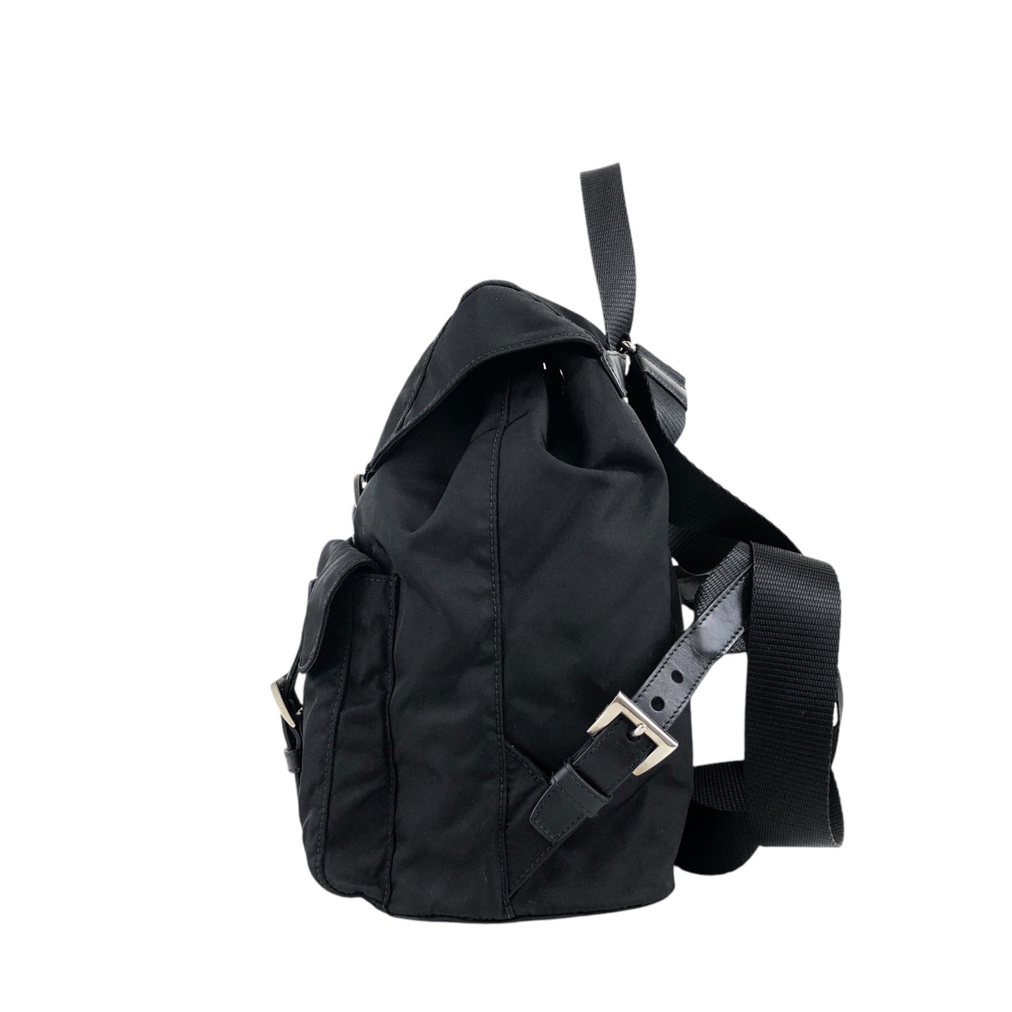 PRADA Triangle Logo Double Pocket Backpack Black Vintage ipfw4s