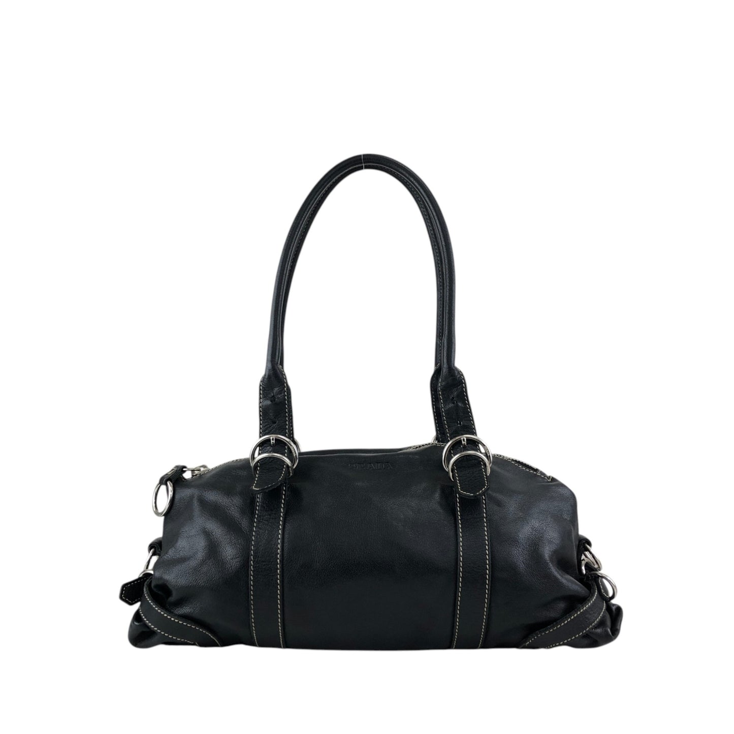 PRADA Logo Embossed Belt Handbag Black Vintage m8shz4