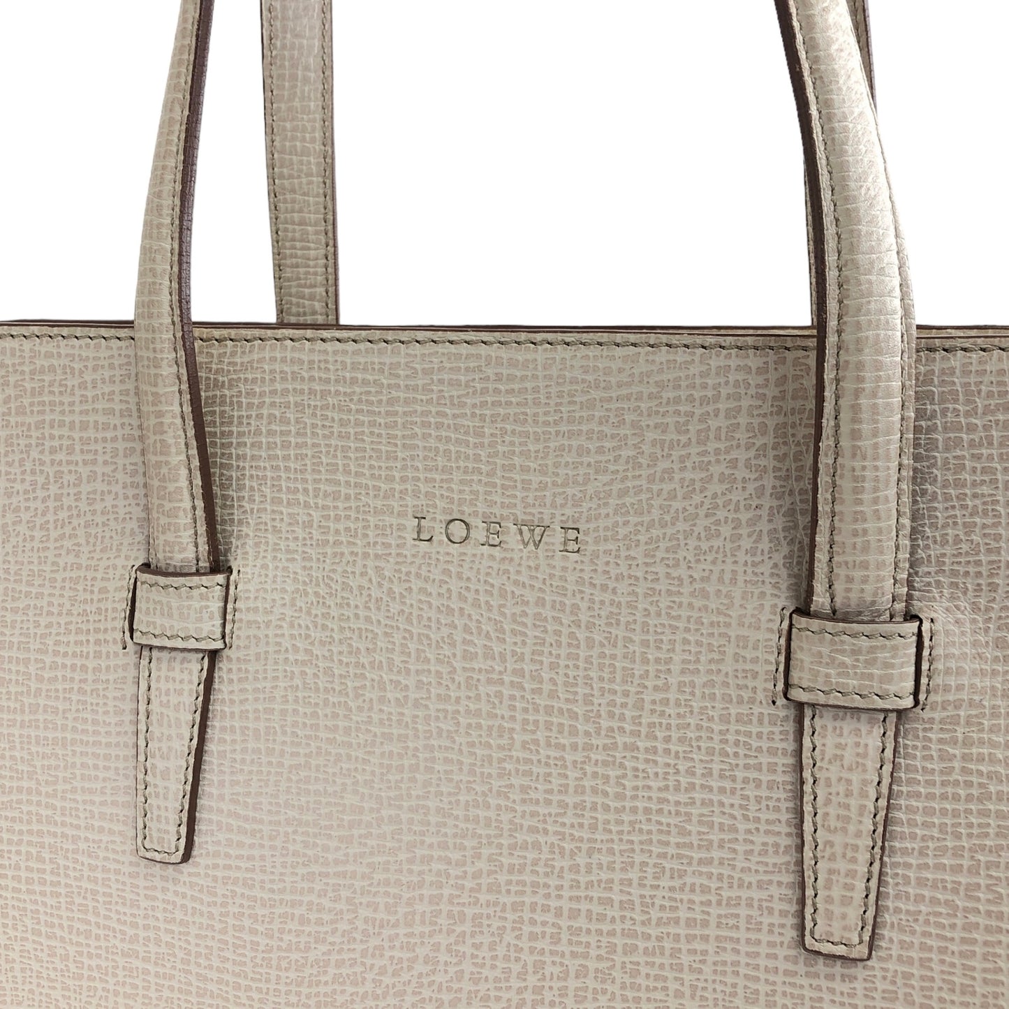 LOEWE Logo Leather Handbag Totebag White Vintage dc866t