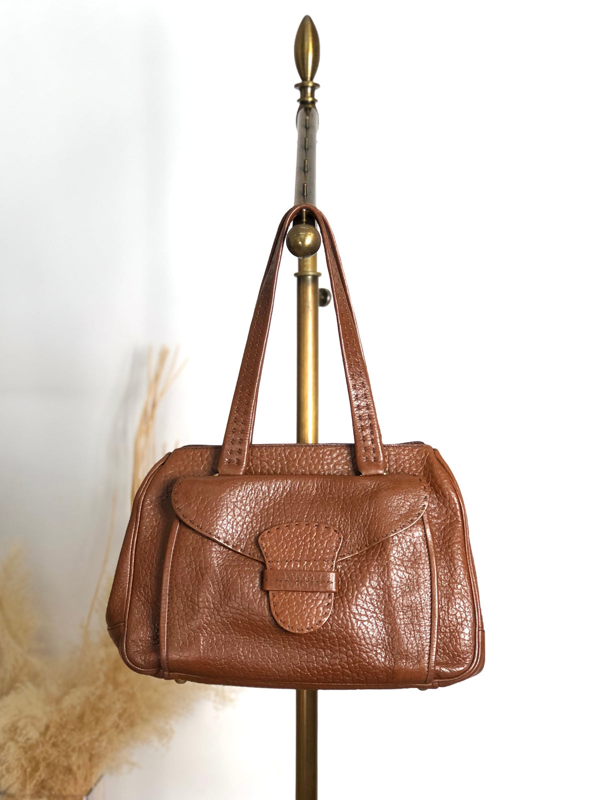 PRADA Triangle Logo Front Buckle Handbag Boston bag Brown Vintage v46bhc