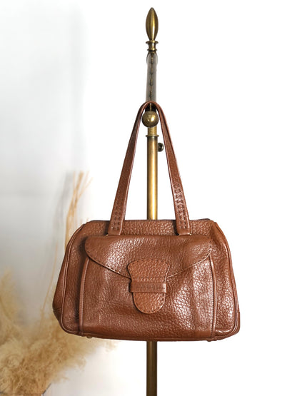 PRADA Triangle Logo Front Buckle Handbag Boston bag Brown Vintage v46bhc
