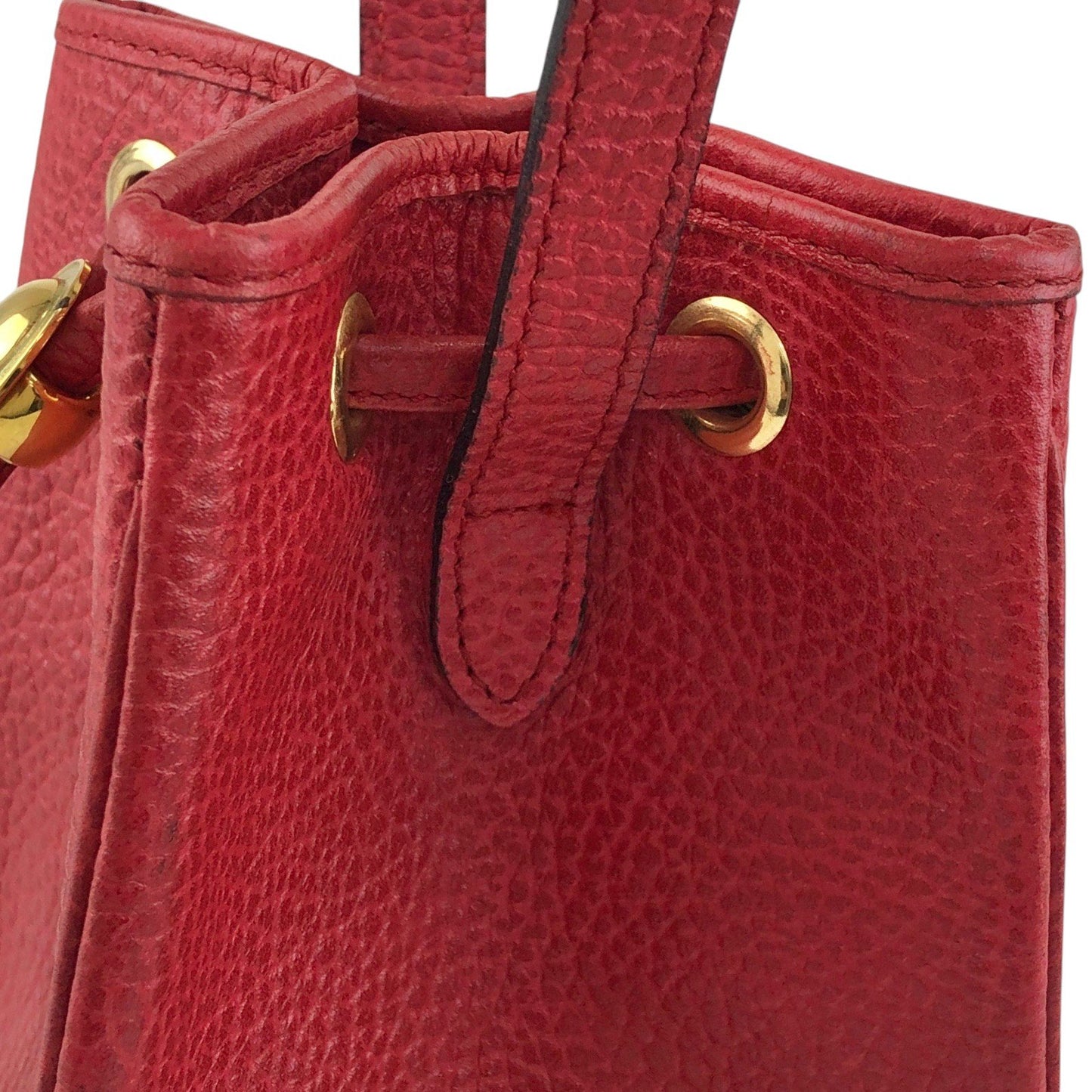 Christian Dior CD Logo Drawstring Small Handbag Red Vintage 46ensx