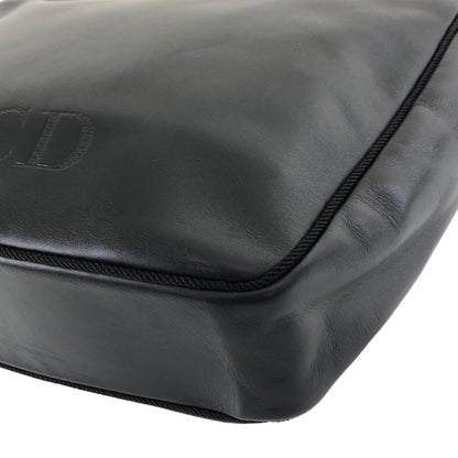 Christian Dior CD 標誌流蘇皮革斜背包肩背包黑色復古 i8x43s 