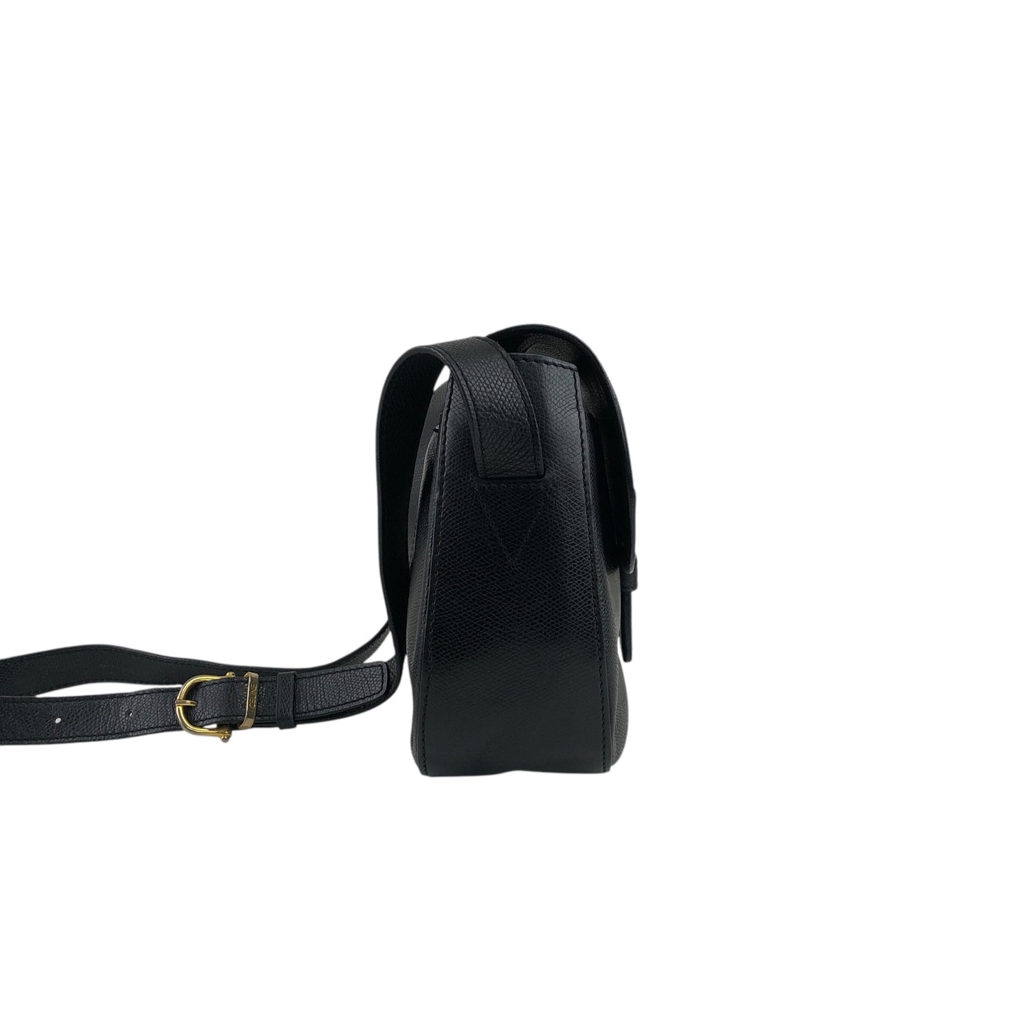 CELINE Logo Embossed Shoulder bag Black Vintage 4r7t24