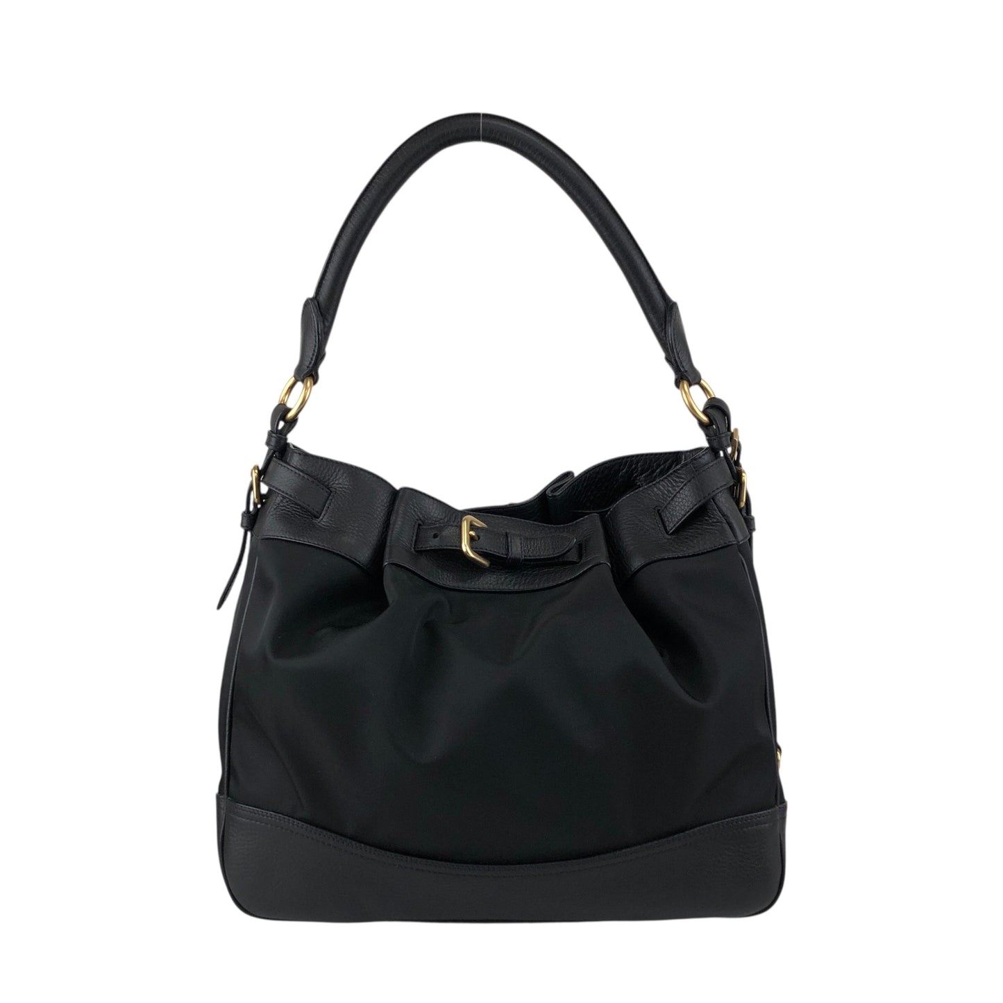 PRADA Logo Front Buckle Shoulder bag Black Vintage rv2srn