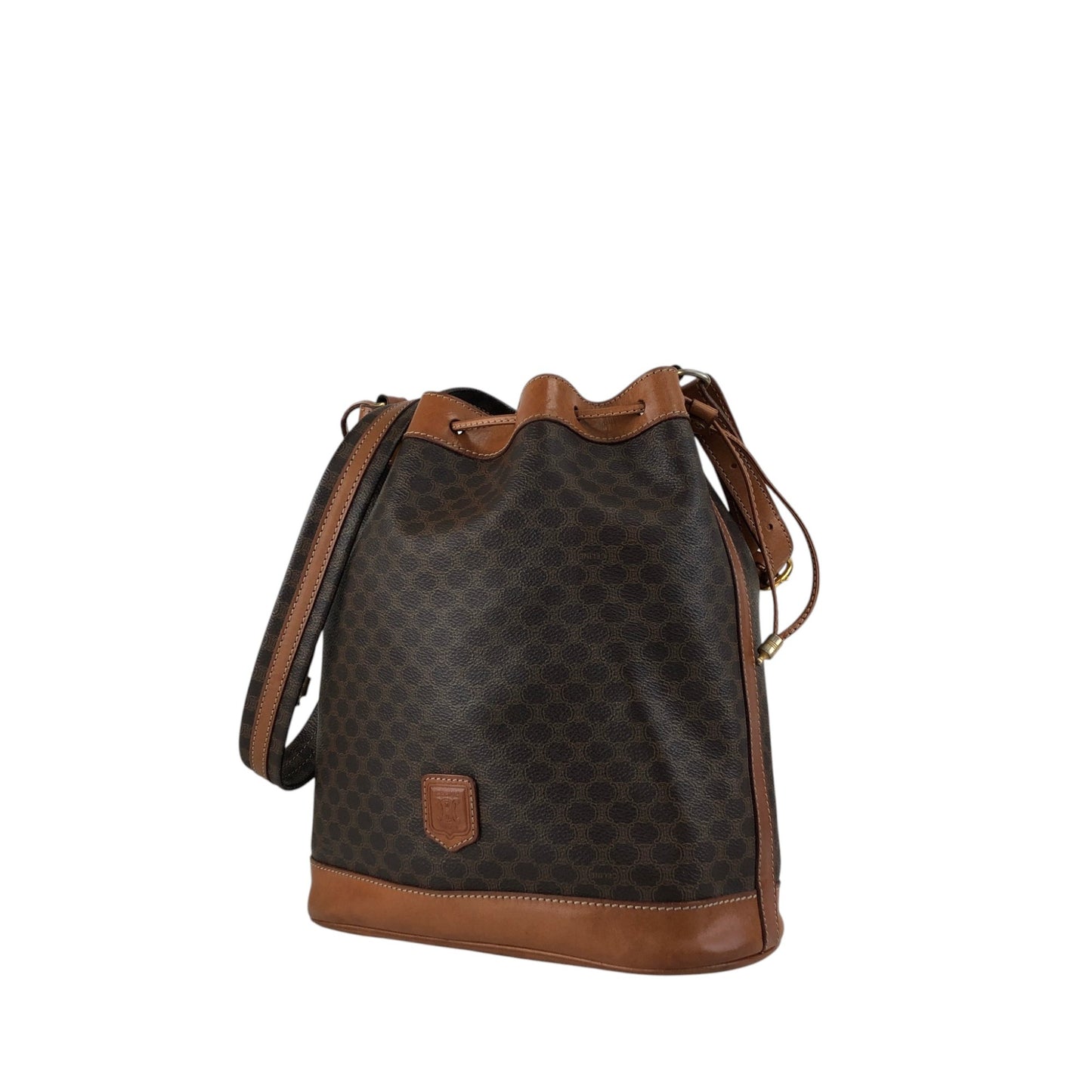 CELINE Macadam Blason Drawstring Shoulder bag Brown Vintage 8s5hbf