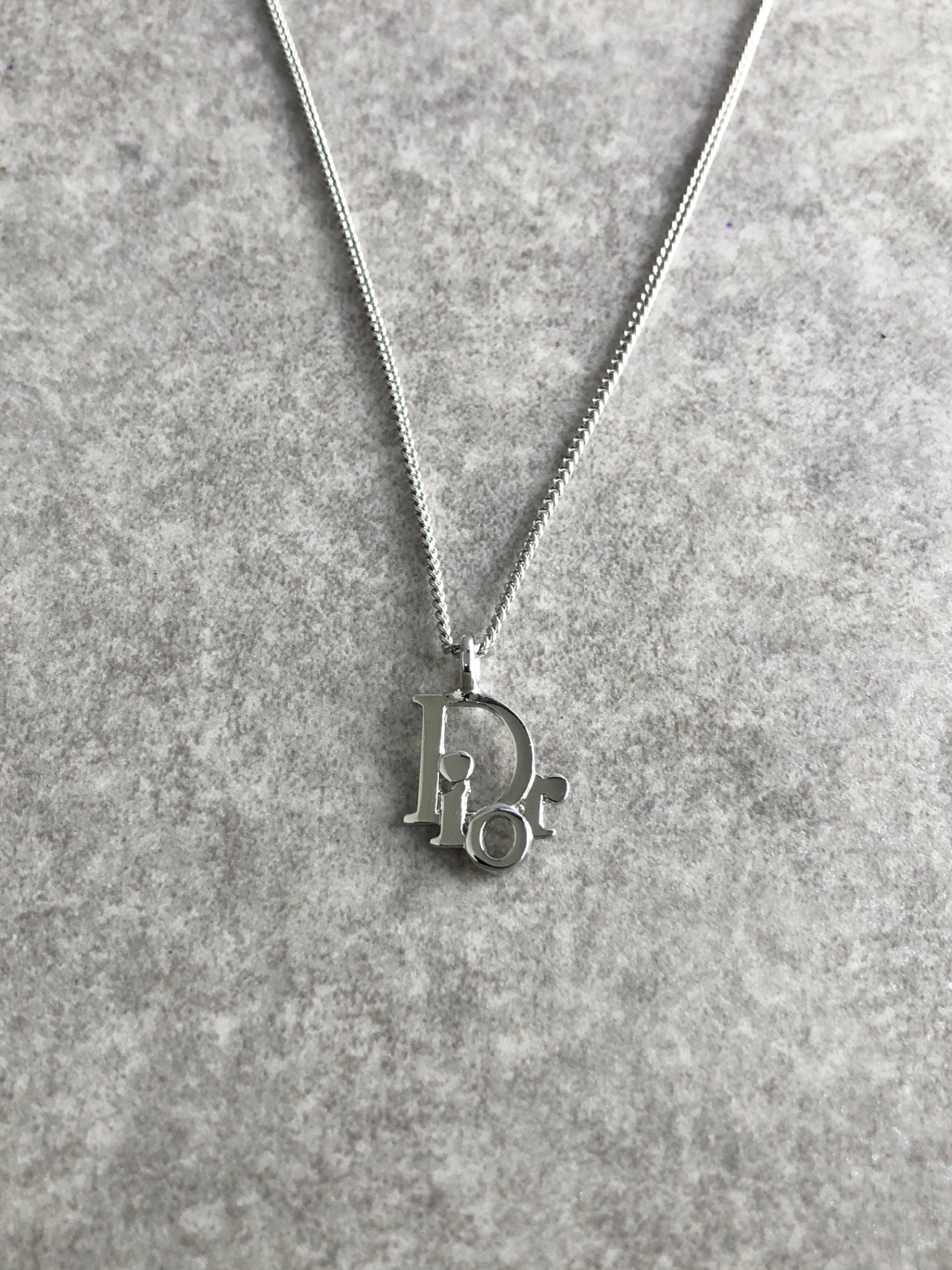 Christian Dior Logo Motif Necklace Silver Vintage g857nc