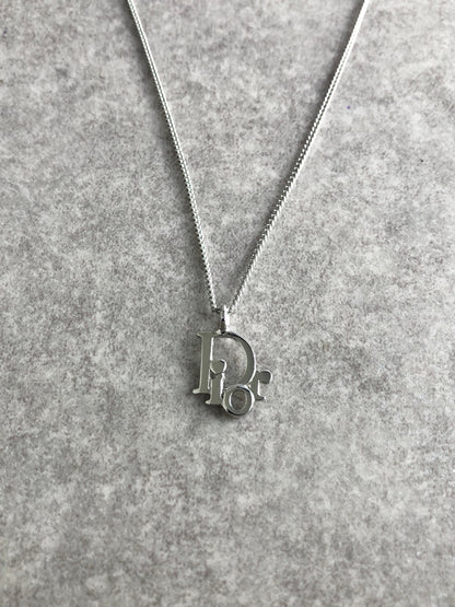 Christian Dior Logo Motif Necklace Silver Vintage g857nc