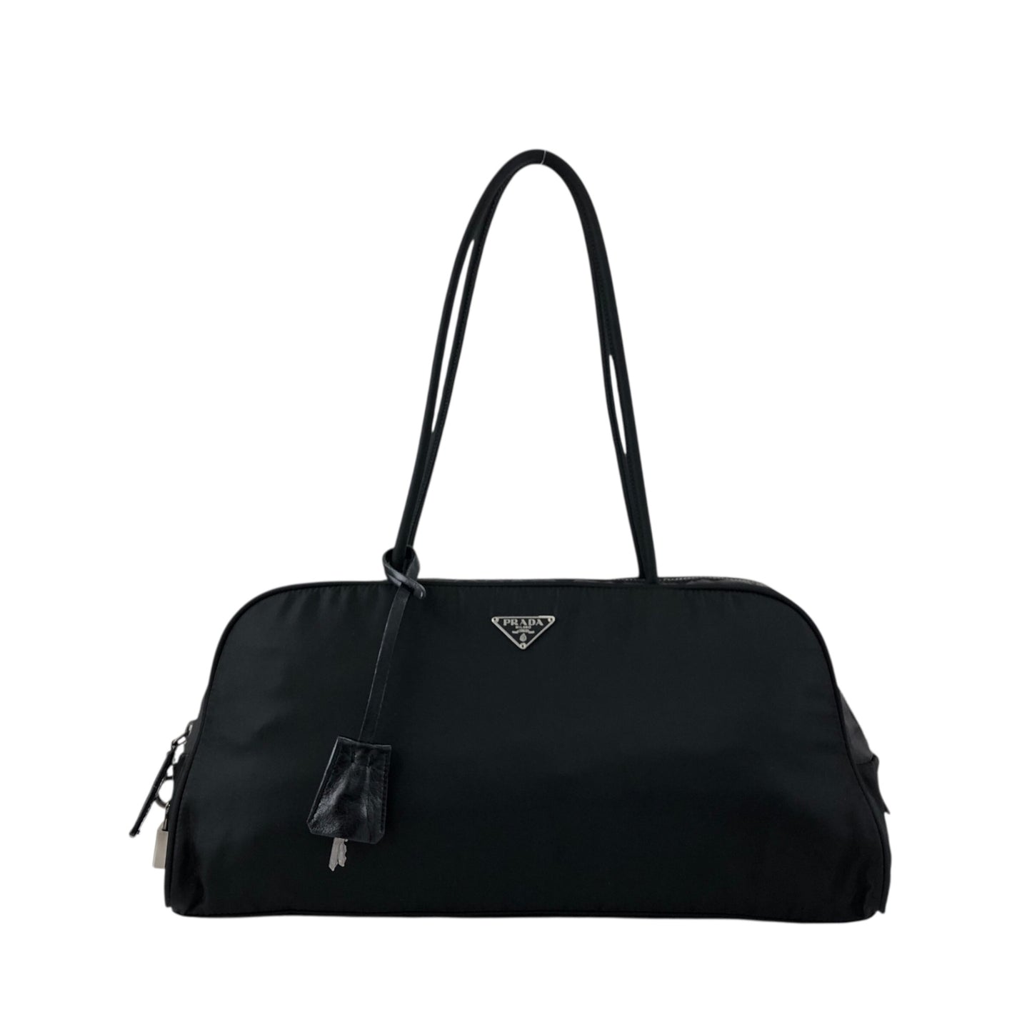 PRADA Tessuto Triangle Logo Padlock Small Boston bag Handbag Black Vintage a3zkst