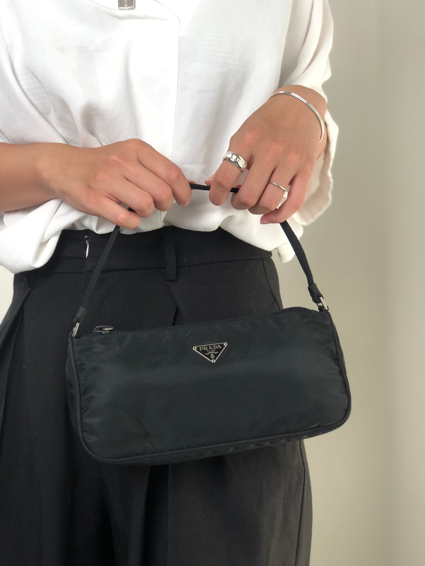 PRADA Tessuto Triangle Logo Small Handbag Black Vintage 7u2u85
