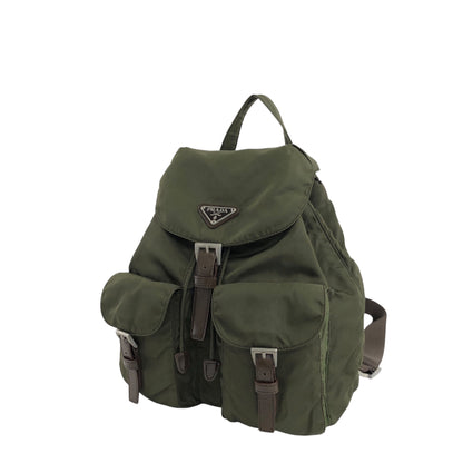 PRADA Triangle Logo Double Pocket Backpack khaki Vintage p3hihd