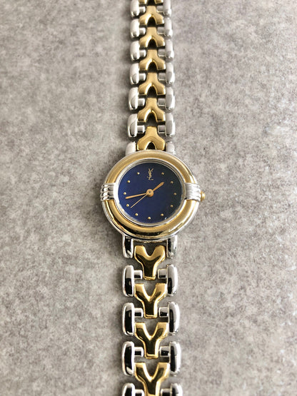 Yves Saint Laurent YSL Logo Watch Silver×Gold 5430-F43089 Vintage zbnrnv