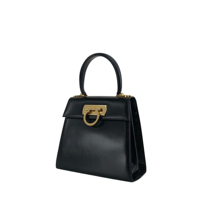 Salvatore Ferragamo Gancini Two-way Handbag Shoulder bag Black Vintage eddc85