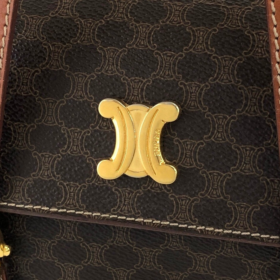 CELINE Macadam Triomphe Handbag Vanity bag Brown Vintage bfhyyr