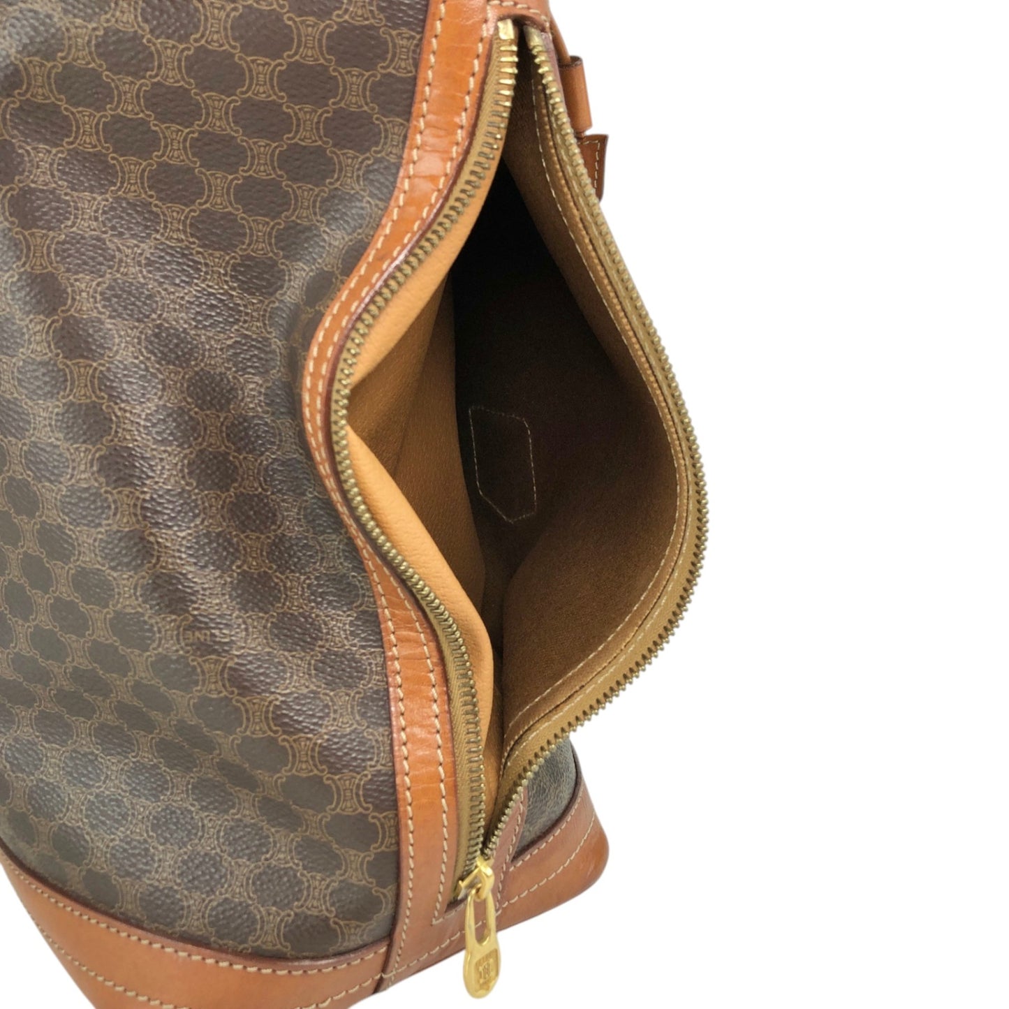 CELINE Macadam Blason Drawstring Shoulder bag Brown Vintage wc85jm
