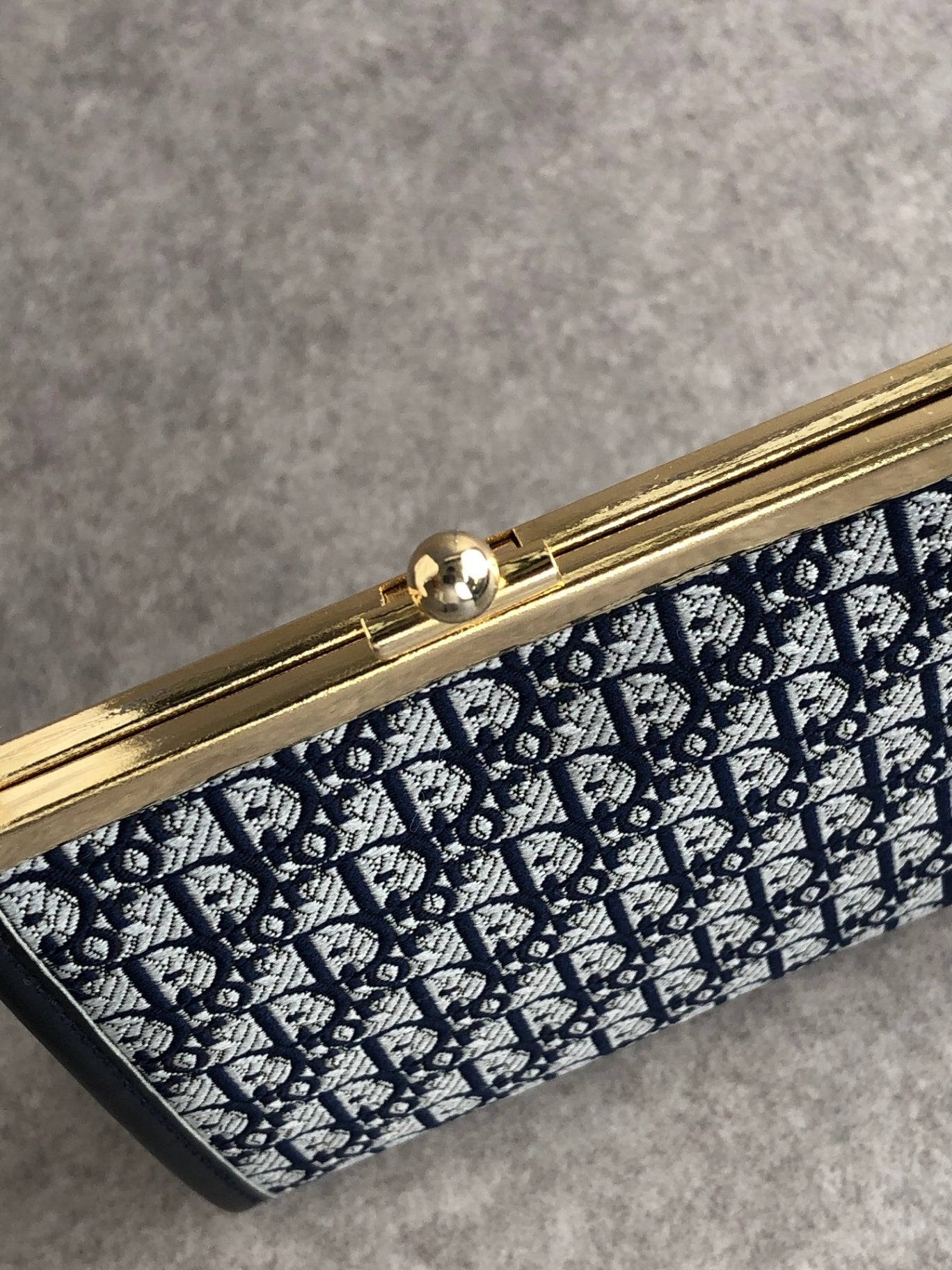 Christian Dior Trotter Metal Clasp Coin Purse Navy Vintage mfkmes