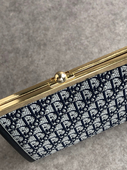 Christian Dior Trotter Metal Clasp Coin Purse Navy Vintage mfkmes