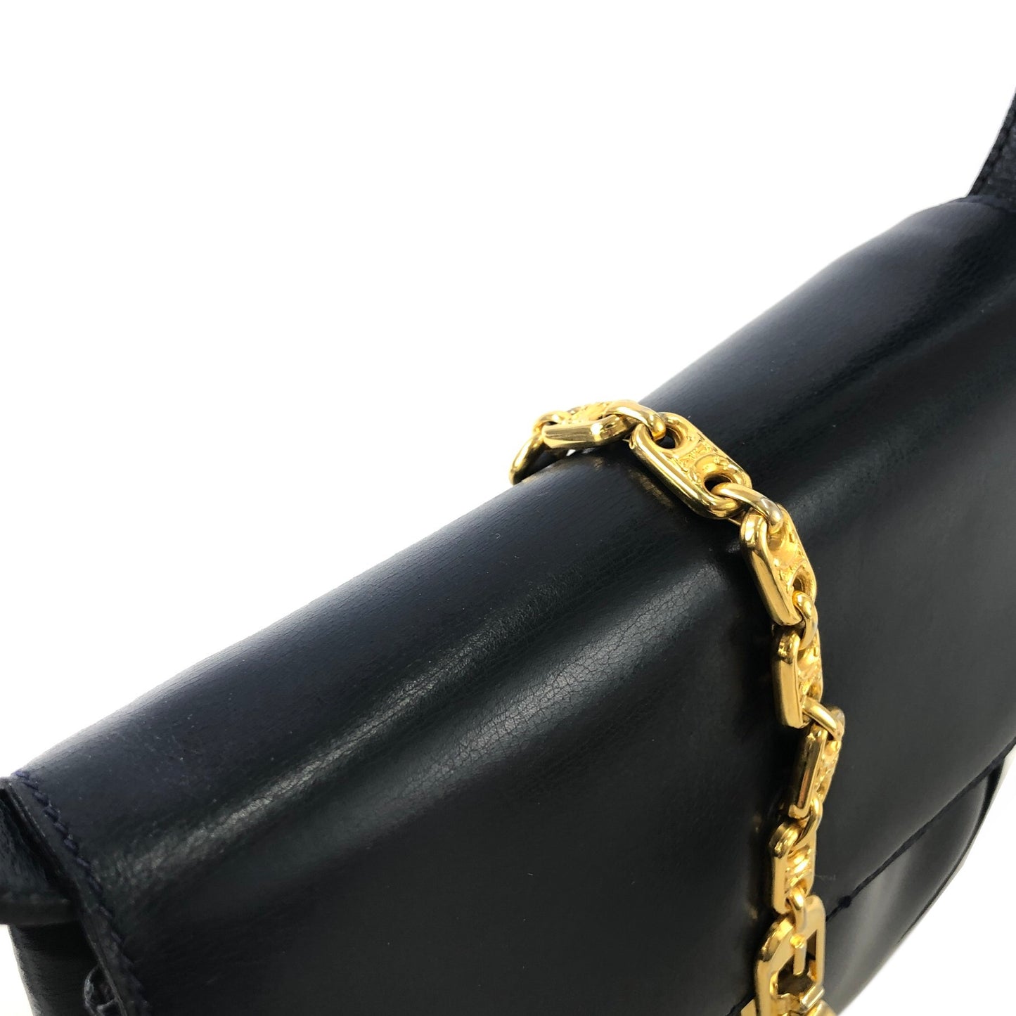 CELINE Triomphe Chain Leather Shoulder bag Navy Vintage admv2k