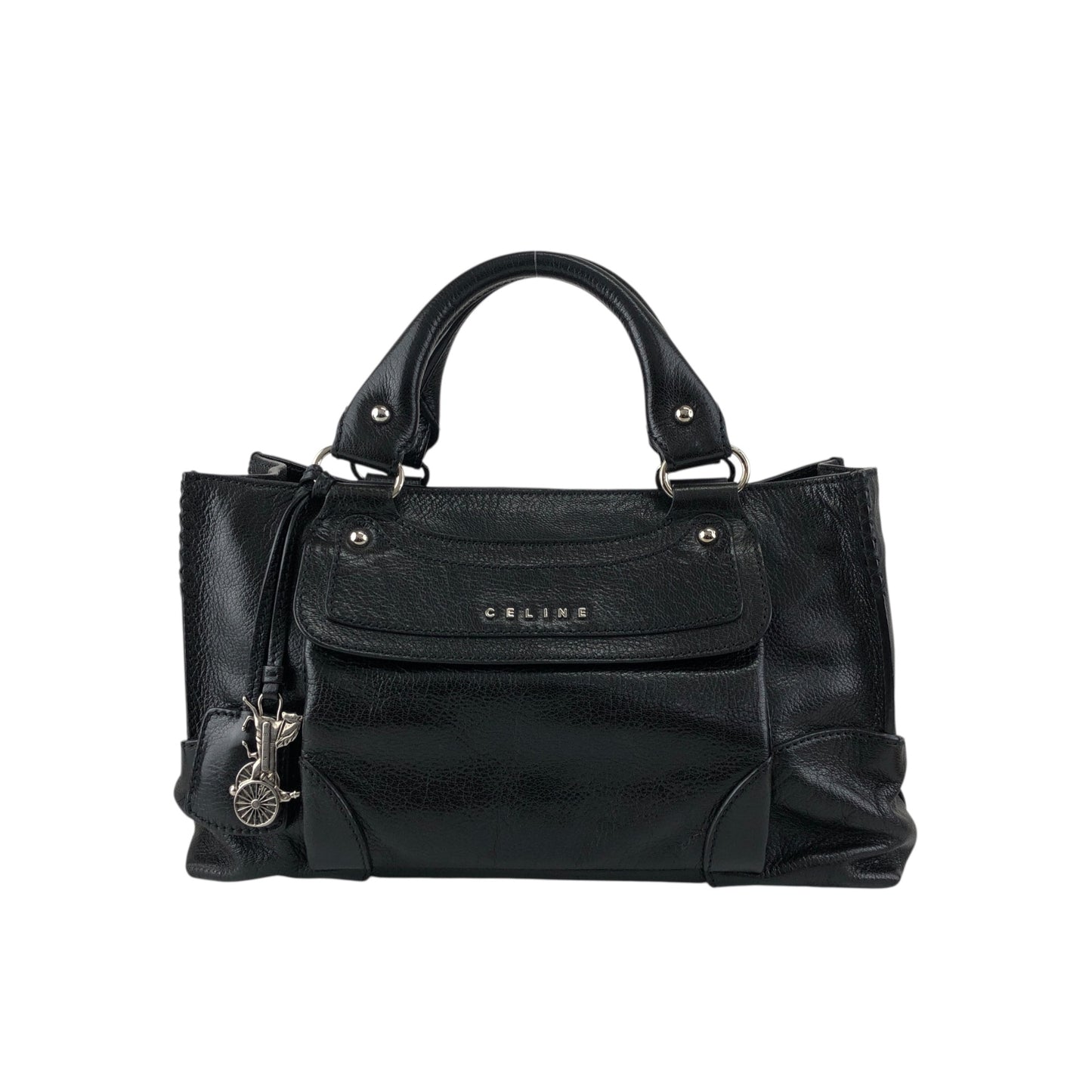 CELINE Horse Carriage Handbag Black Vintage ye36tf