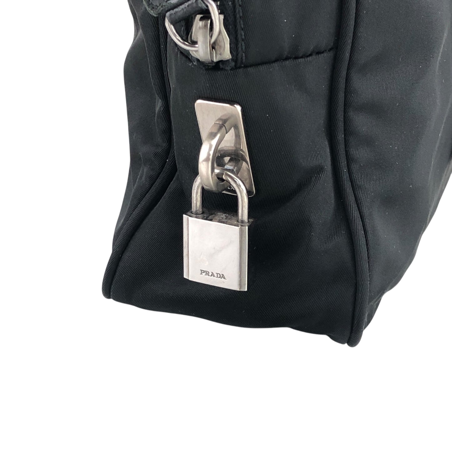 PRADA Tessuto Triangle Logo Padlock Boston bag Handbag Black Vintage 5ybv5s