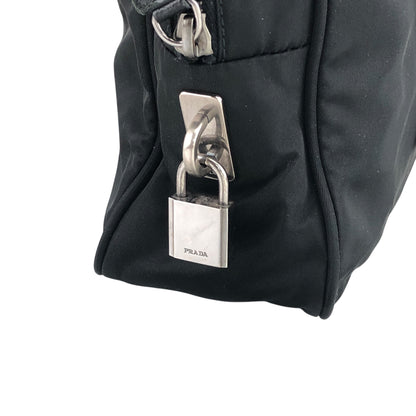 PRADA Tessuto Triangle Logo Padlock Boston bag Handbag Black Vintage 5ybv5s