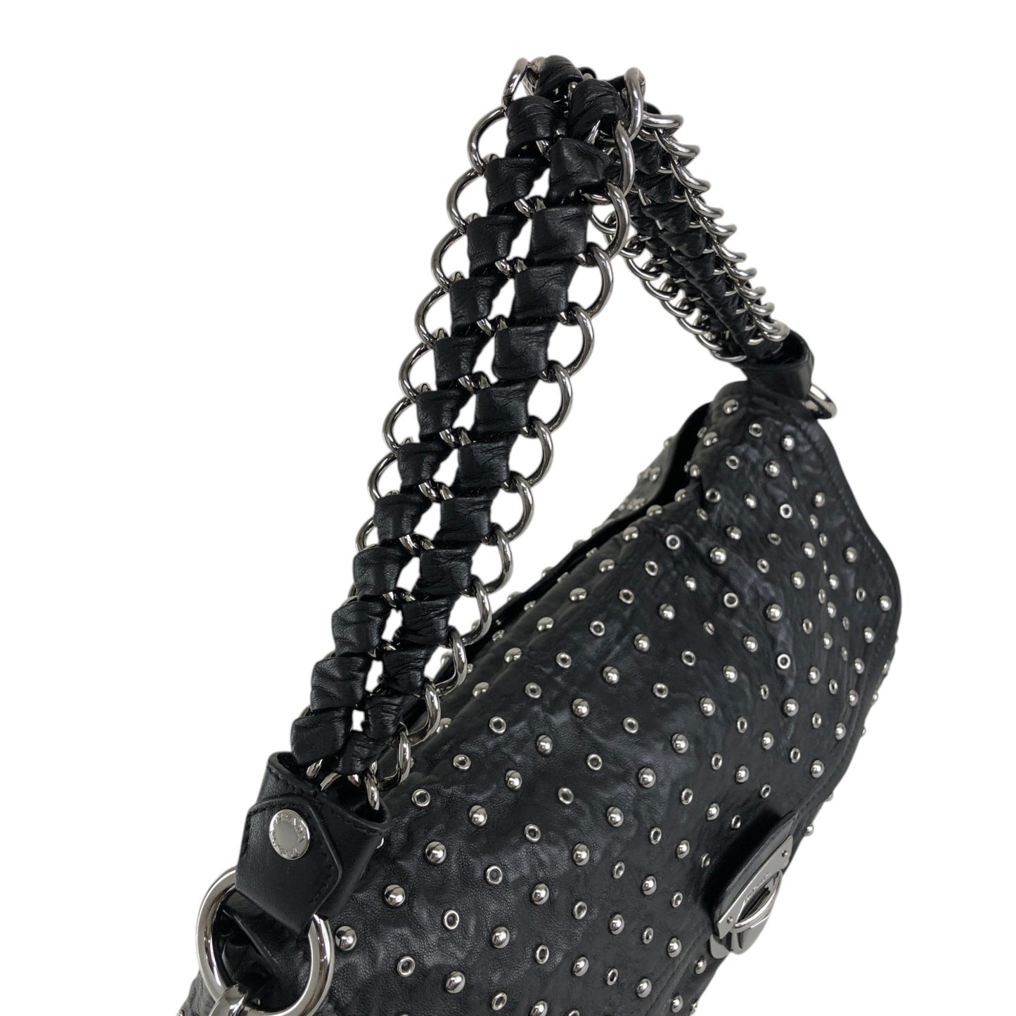PRADA Studs Pushlock Shoulder bag Black Vintage mh4vuk