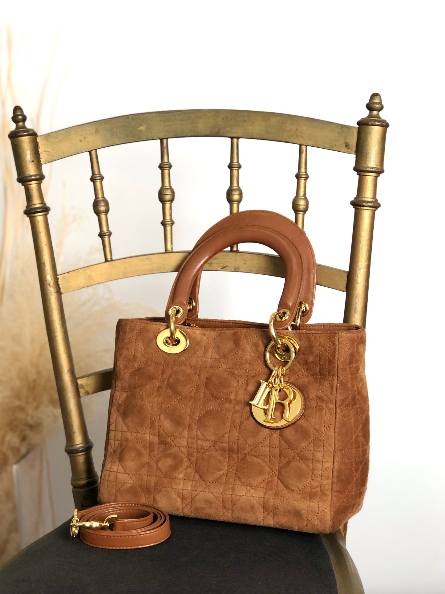 Christian Dior Lady Dior Cannage Two-way Handbag Shoulder bag Brown Vintage thfb5y