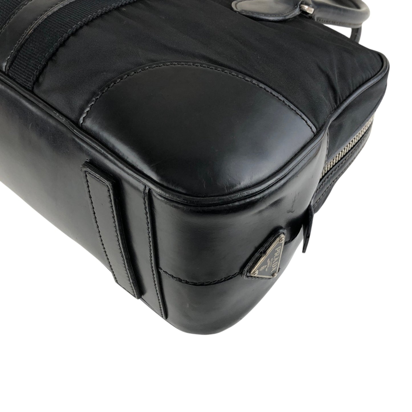 PRADA Tessuto Triangle Logo Small Boston bag Handbag Black Vintage vv4j5d