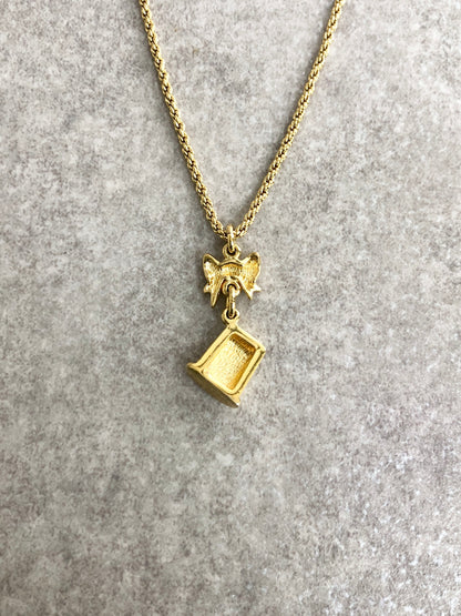 Christian Dior CD Logo Ribbon Motif Necklace Gold Vintage xyjgu5
