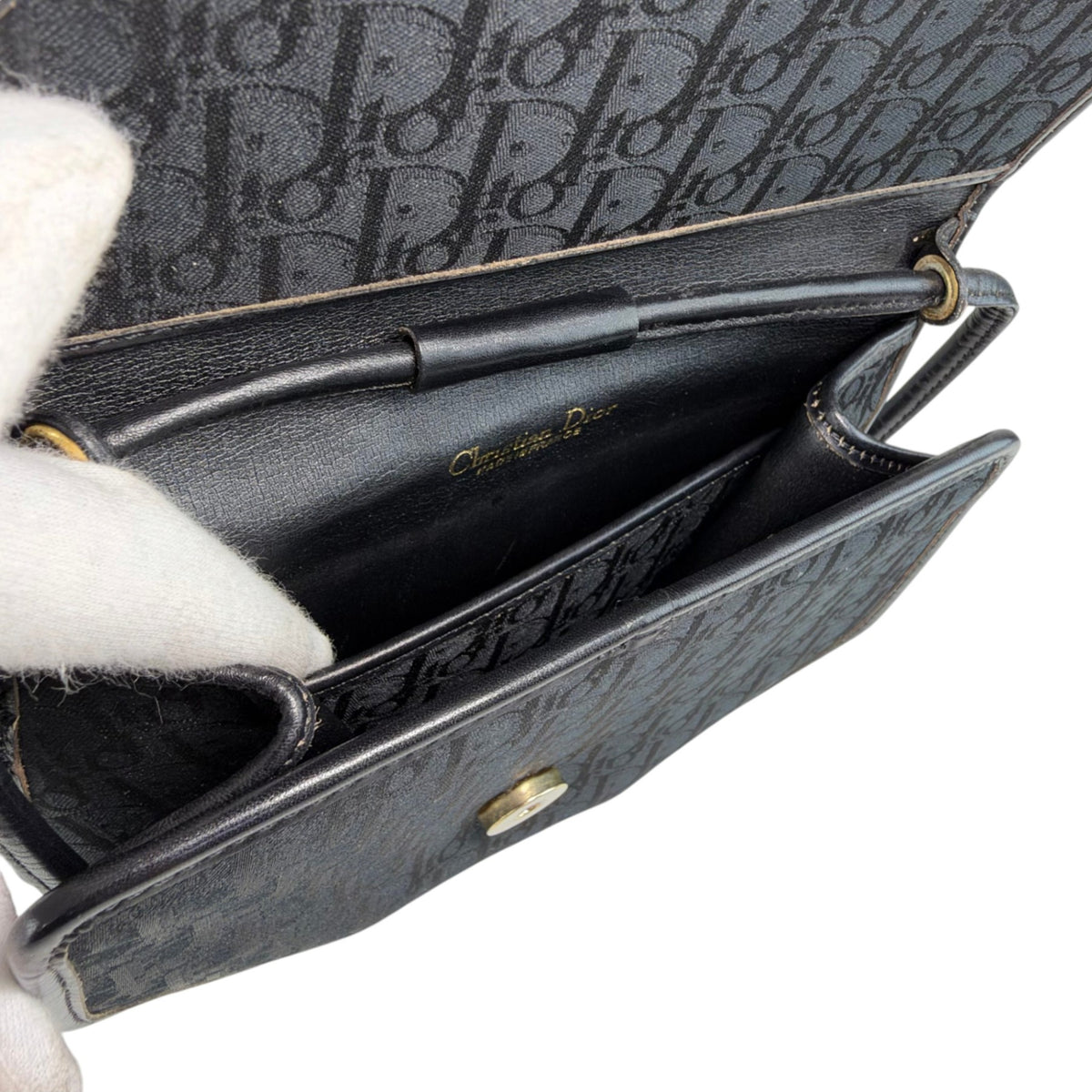 Christian Dior Trotter Logo Shoulder bag Black Vintage k5b8r3
