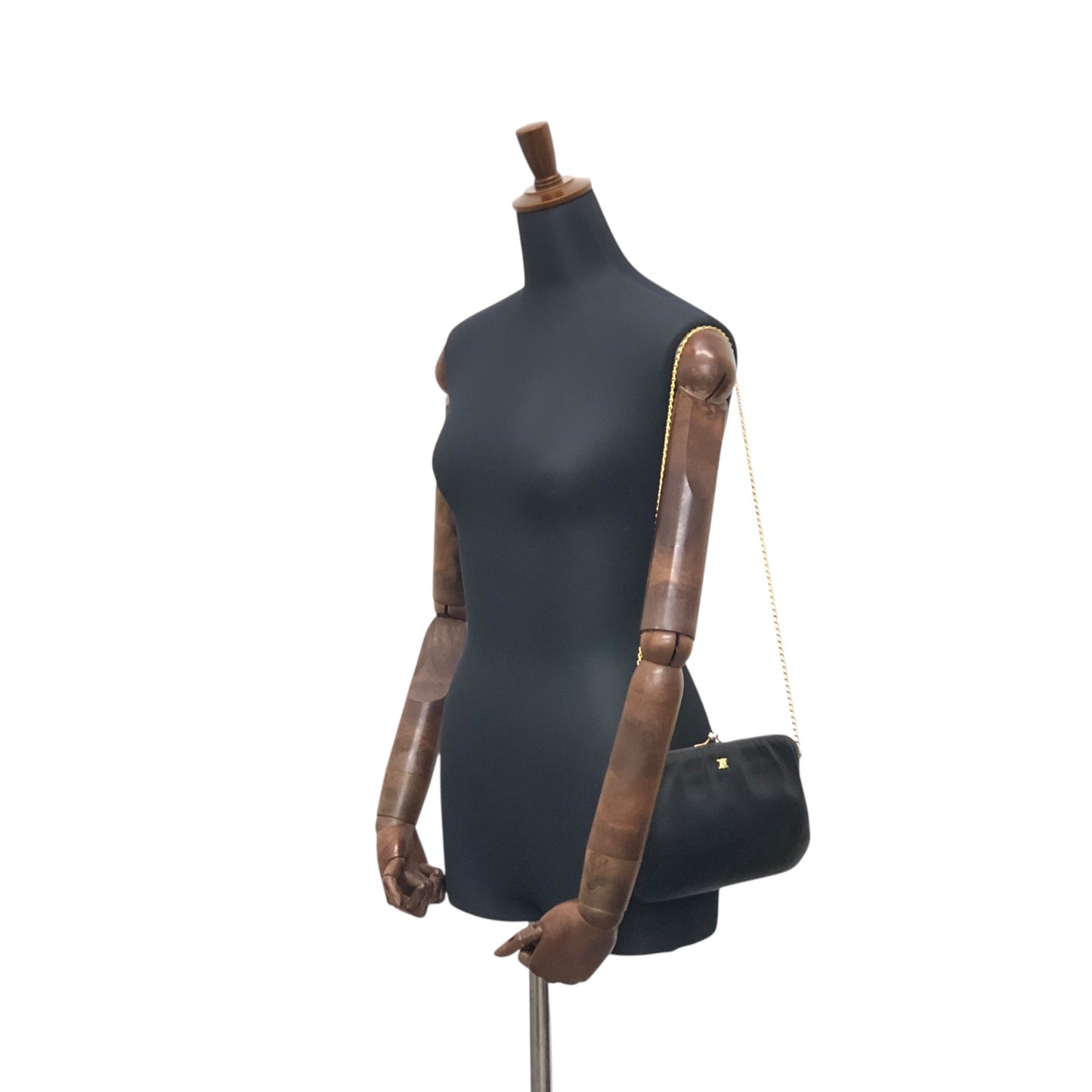 CELINE Blason Metal Clasp Chain Shoulder bag Black Vintage fsu5cp