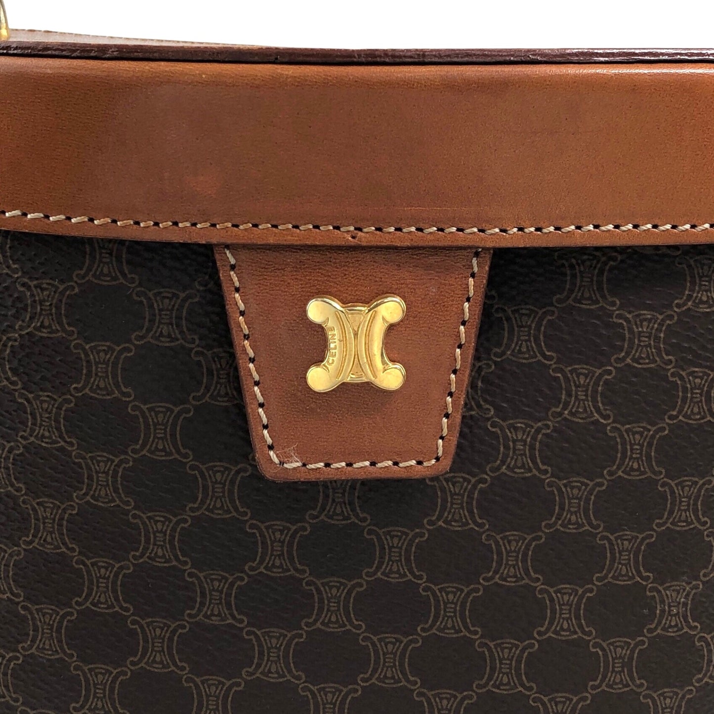 CELINE Macadam Blason Two-way Handbag Shoulder bag Brown Vintage crpdut