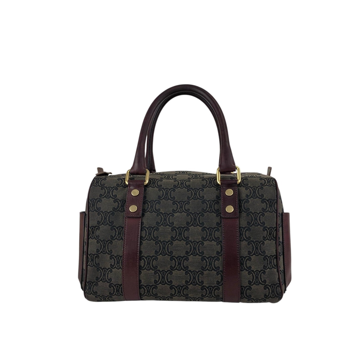 CELINE Blason Small Boston bag Handbag Gray Bordeaux Vintage iksjrc