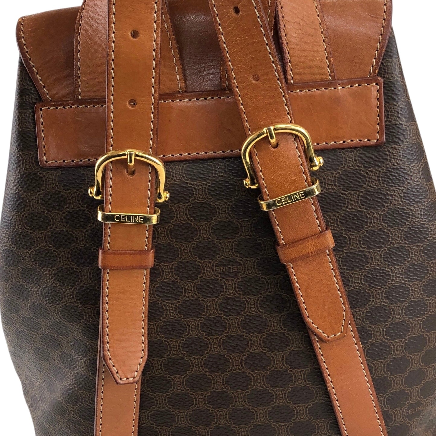 CELINE Macadam 圓形標誌吊飾背包棕色復古 idh7rg