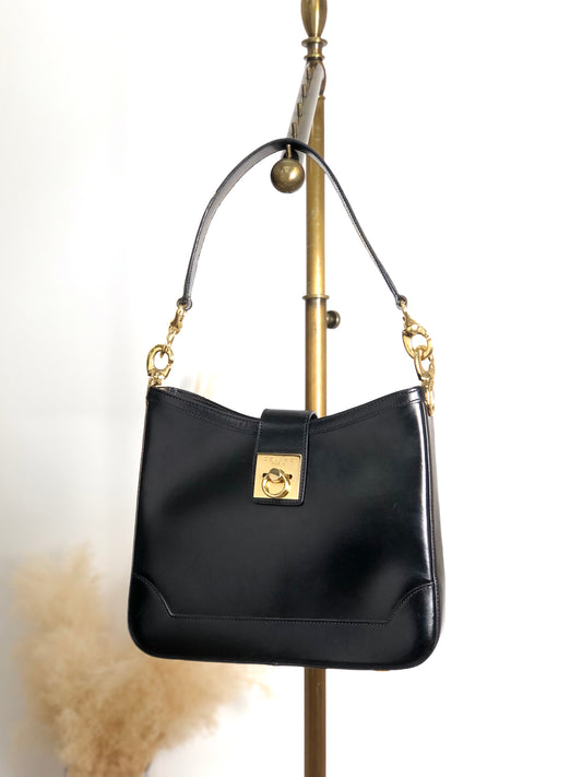 CELINE Gancini Shoulder bag Black Vintage t5y5fb