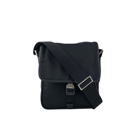PRADA Tessuto Triangle Logo Front Buckle Shoulder bag Black Vintage 78def6