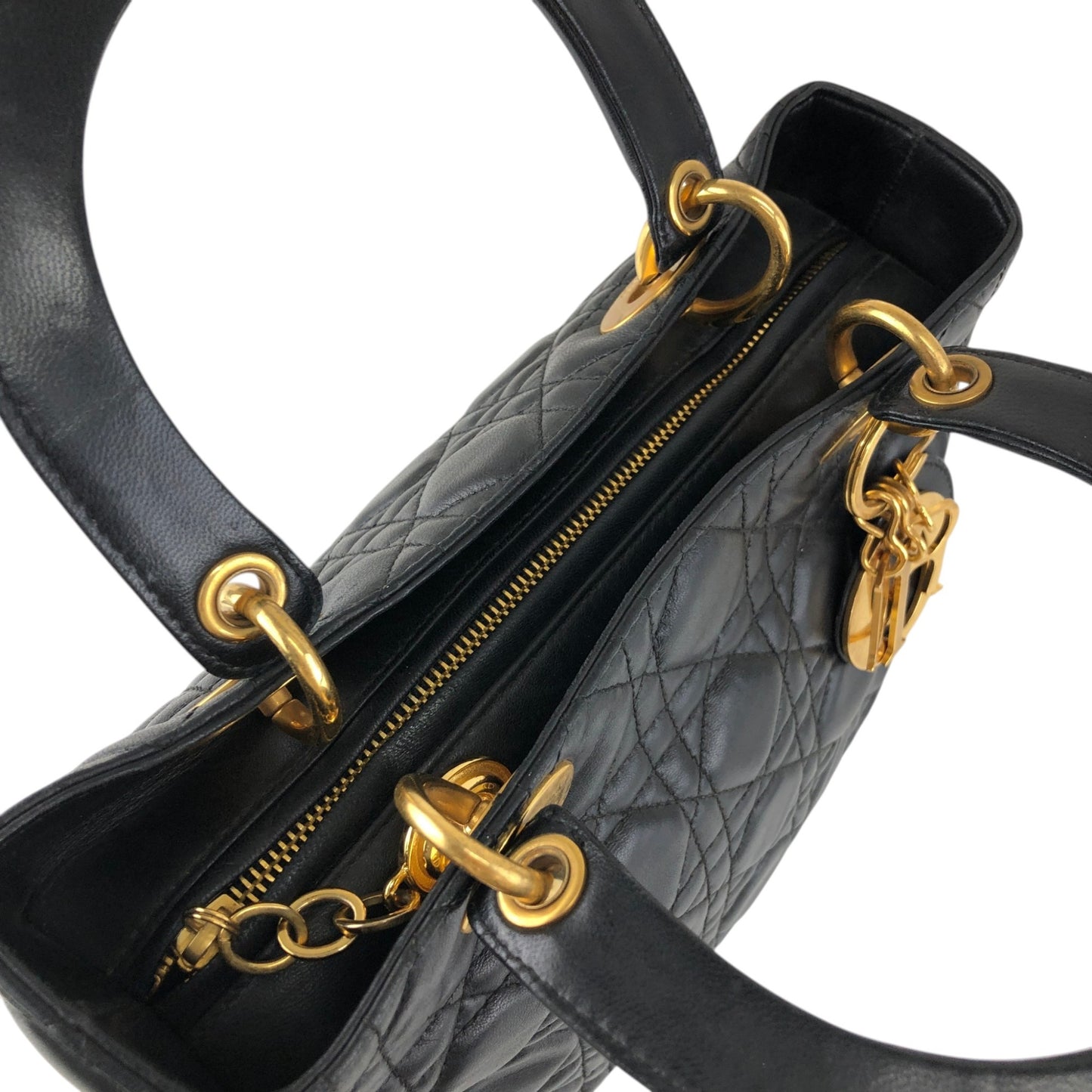 Christian Dior Lady Dior Cannage Charm Handbag Black Vintage 5udh48