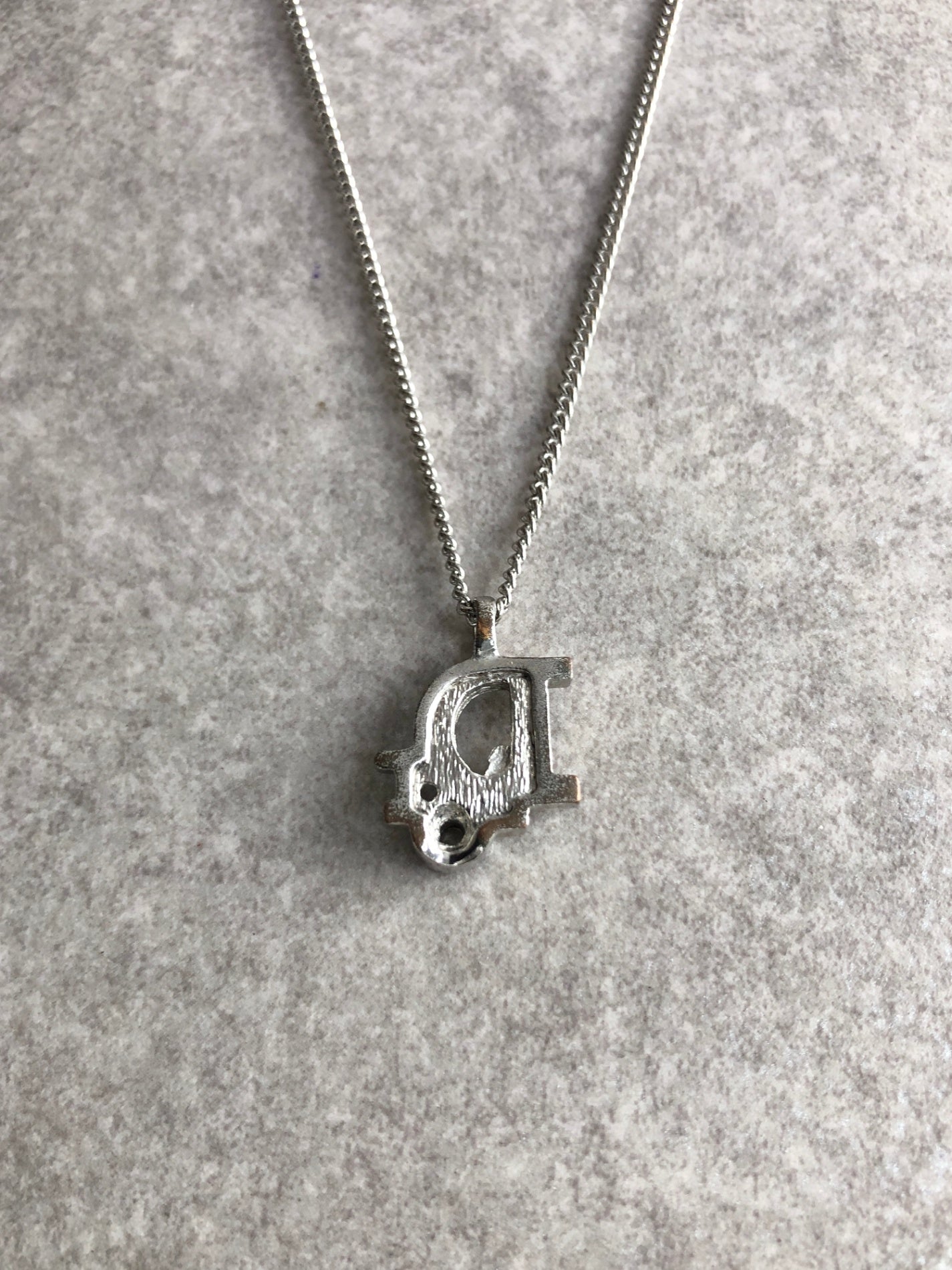 Christian Dior Logo Motif Rhinestone Necklace Silver Vintage zm2rcu