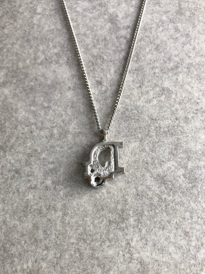 Christian Dior Logo Motif Rhinestone Necklace Silver Vintage zm2rcu
